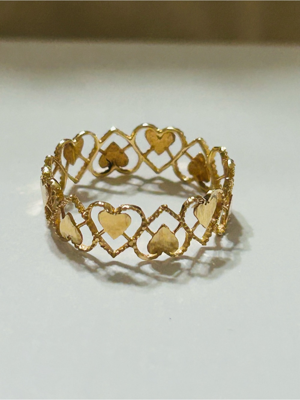 Subject: 18K Gold Heart Eternity Ring – Size 6